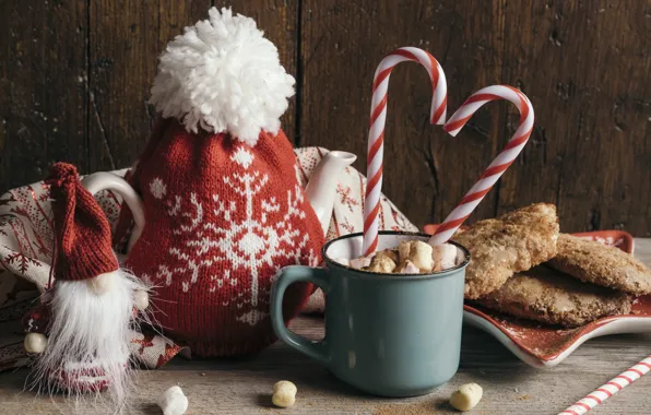 Новый Год, кружка, cup, Merry, hot chocolate, украшения, зефирки, Рождество