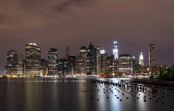 Картинка ночь, город, Downtown Manhattan