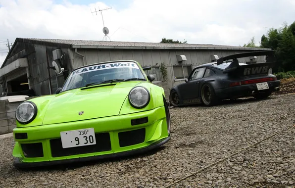 Картинка Porsche, Green, Black, Wide