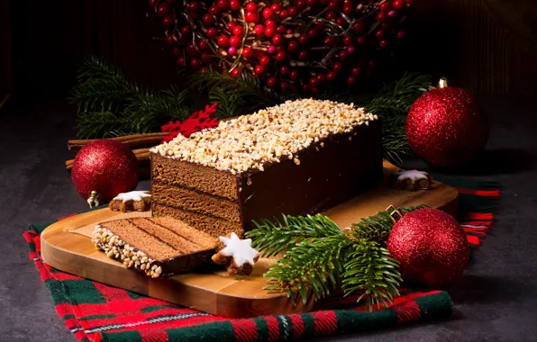 Свет, шары, новый год, шоколад, торт, орехи, Christmas, выпечка