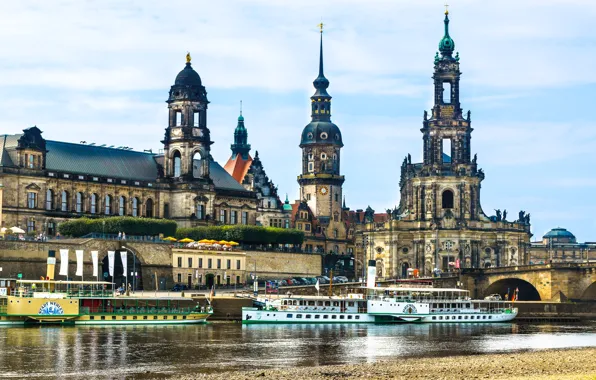Река, Германия, Дрезден, Эльба, Dresden, теплоход, Elbe