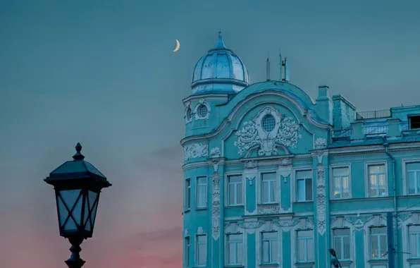 Картинка луна, утро, фонарь, Москва