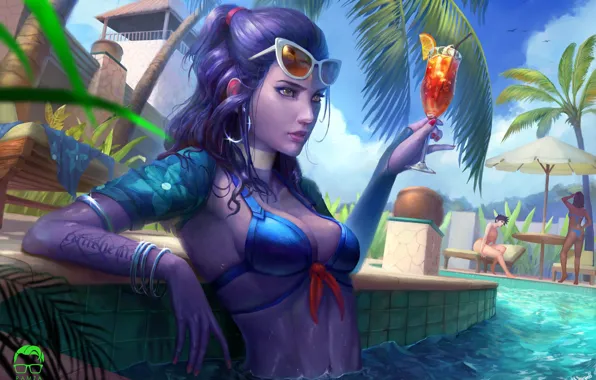 Рисунок, Игра, Коктейль, Бассейн, Лето, Купальник, Жара, Blizzard