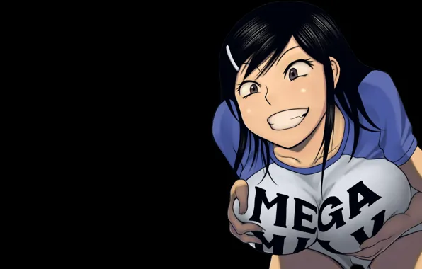 Girl, black, Anime, boobs, Milk, tits, t-shirt, Mega
