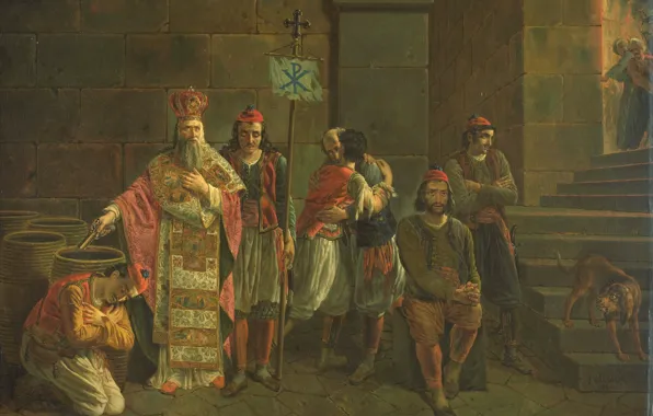 Дерево, масло, картина, мифология, Йосеф-Денис Одевар, Последние Защитники Месолонгион
