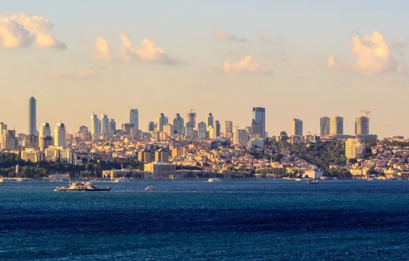 Море, город, skyline, Istanbul, Босфор, Bosphorus, Истанбул
