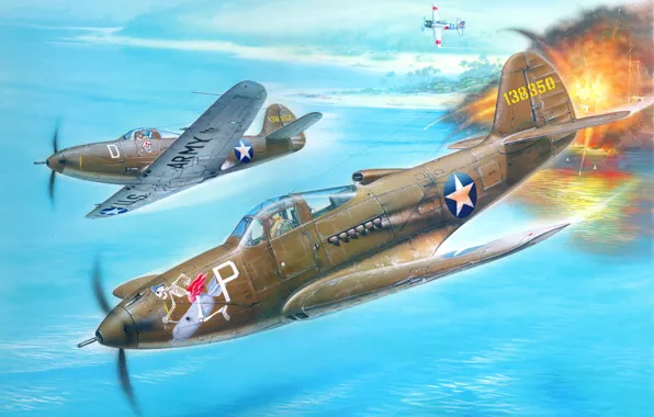 Картинка Рисунок, Истребитель, Многоцелевой, Bell, Американский, P-400 (Aira Сobra Mk.I), P 39, F 1