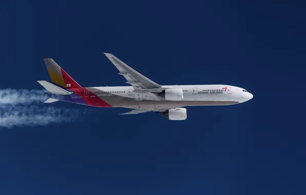 Картинка Самолет, Boeing 777, В полете, Инверсионный след, Asiana Airlines