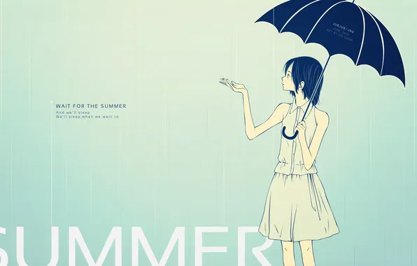 Картинка девушка, фон, дождь, надпись, зонт, summer