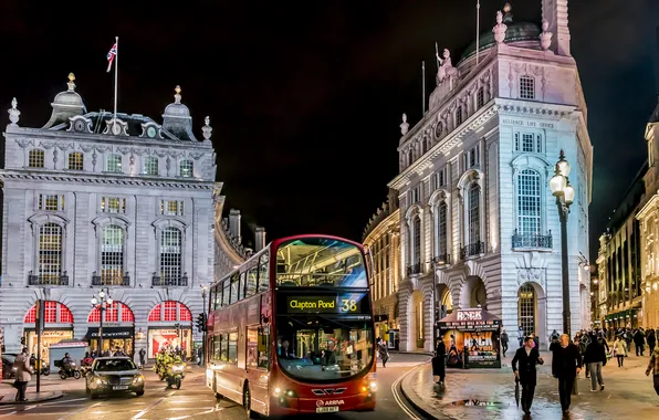 Ночь, city, город, lights, улица, Лондон, night, street