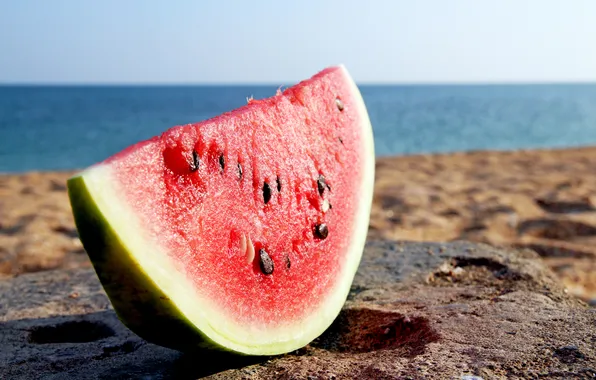 Пляж, берег, арбуз, кусок, ломтик, water melon