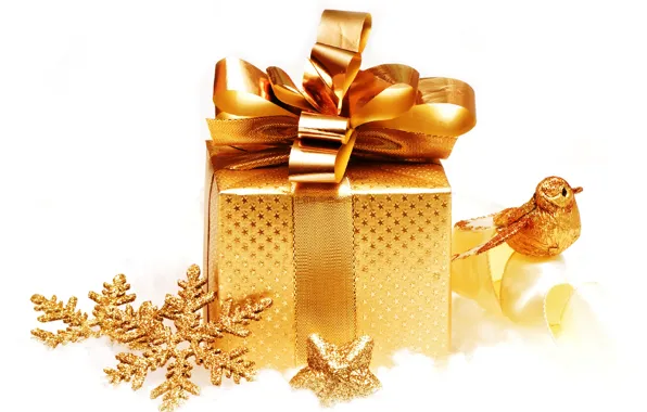 Украшения, снежинки, золото, подарок, Рождество, Новый год, golden, Christmas