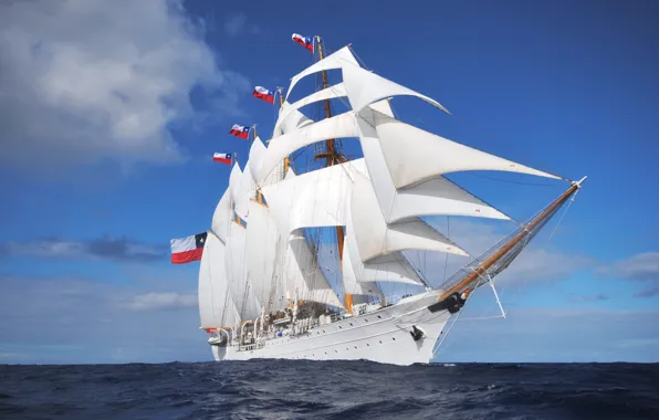 Картинка waves, ocean, Chilean masted barquentine