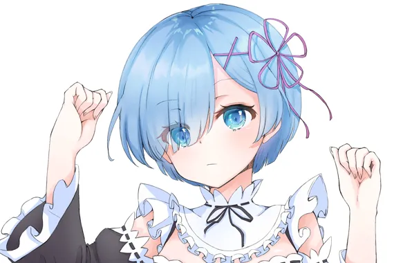 Девушка, белый фон, С нуля, Рем, Re Zero Kara Hajimeru Isekai Seikatsu