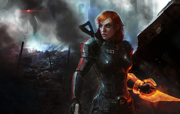 Картинка игра, развалины, броня, game, Шепард, Mass Effect 3, Shepard, FemShep