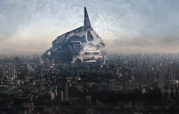 Картинка небо, город, здания, сооружение, мегаполис