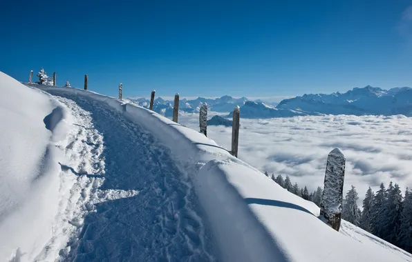 Картинка зима, дорога, снег, пейзаж, горы, красота