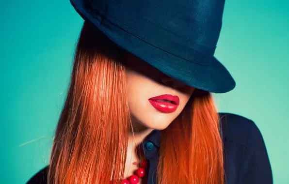 Girl, hat, lips, redhead, makeup