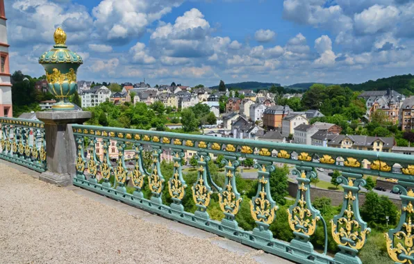 Картинка облака, вид, здания, дома, Германия, Germany, Weilburg Castle, Вейльбургский дворец