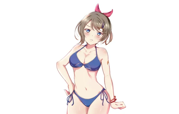 Girl, sexy, cleavage, brown hair, boobs, anime, beautiful, short hair