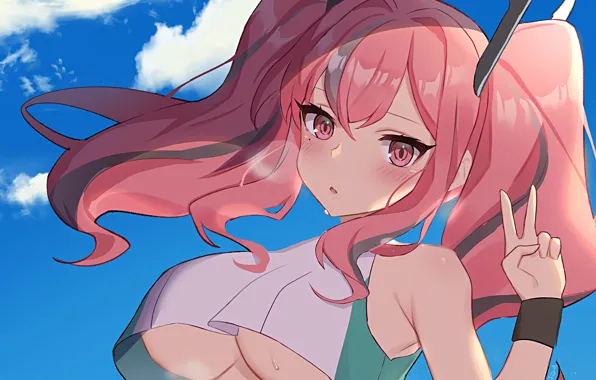 Girl, sexy, pink hair, long hair, boobs, anime, beautiful, pretty