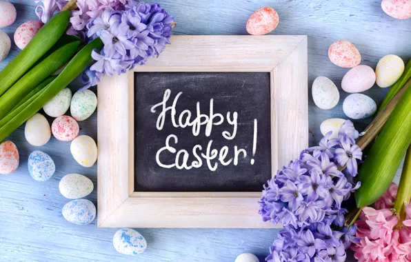 Весна, Пасха, happy, Easter, гиацинты, Eggs, Hyacinths