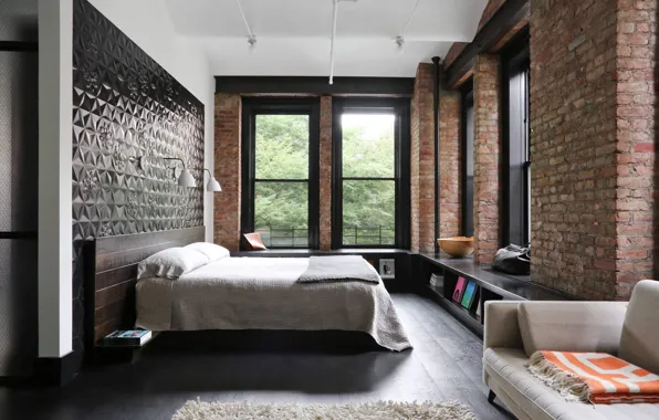 Картинка дизайн, интерьер, спальня, Industrial Apartment