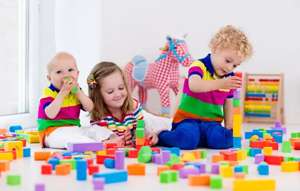 Картинка дети, игра, colorful, конструктор, toy, blocks, playing, Kids