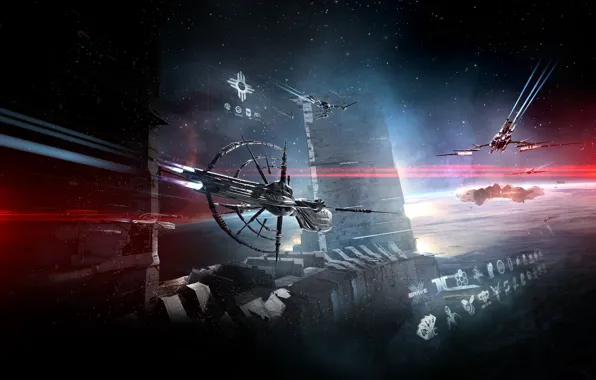 Туманность, планета, станция, астероиды, Космос, space, космический корабль, eve online