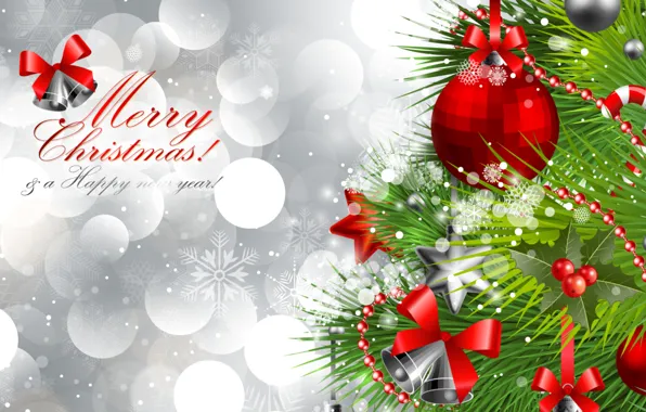 Украшения, снежинки, елка, вектор, Рождество, ёлка, Happy New Year, Merry Christmas
