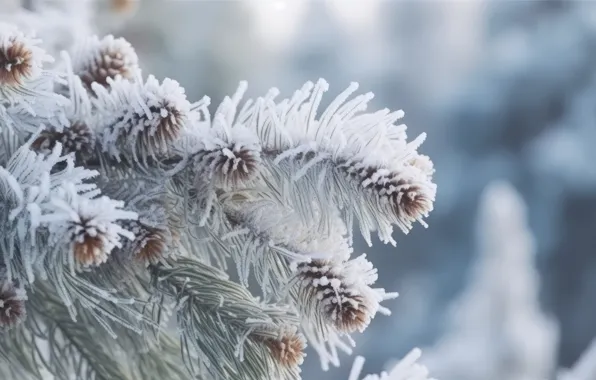 Зима, иней, снег, ветки, природа, Рождество, Новый год, хвоя