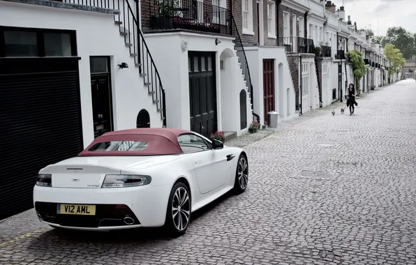 Aston Martin, Белый, Машина, Улица, Кабриолет, Брусчатка, V12, Antage