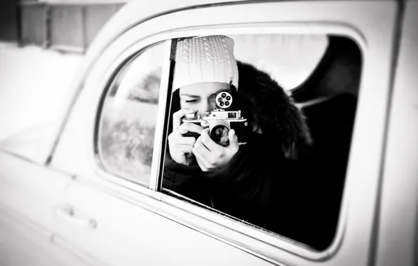 Black & white, черно - белое, Девушка с фотоаппаратом, Girl with a camera