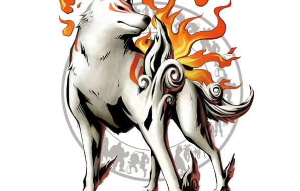 Картинка огонь, пламя, волк, fire, силуэты, божество, wolf, god