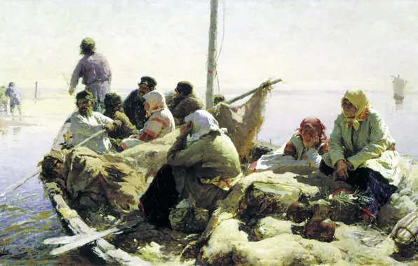 Картинка масло, картина, холст, По Реке Оке, Абрам Архипов