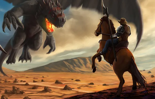 Картинка dragon, horse, cowboy