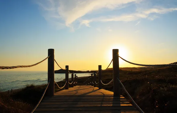 Небо, пейзаж, закат, мост