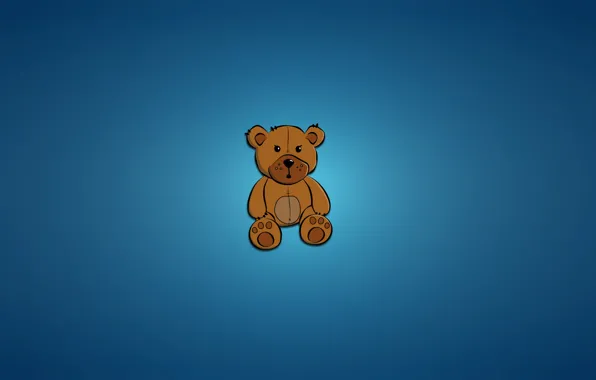 Игрушка, минимализм, медведь, сидит, bear, синий фон