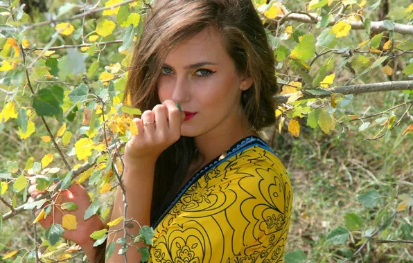 Модель, очарование, красивая женщина, женский портрет, ветви дерева
