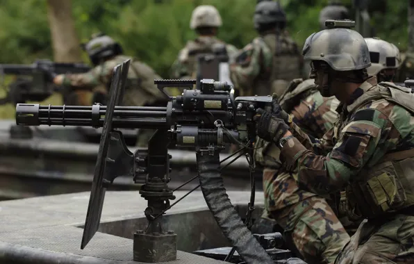Gun, USA, bullets, soldier, river, military, weapon, jungle