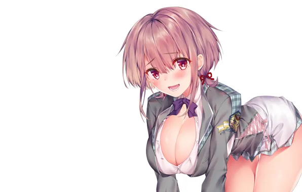 Girl, sexy, cleavage, school uniform, pink hair, boobs, anime, beautiful