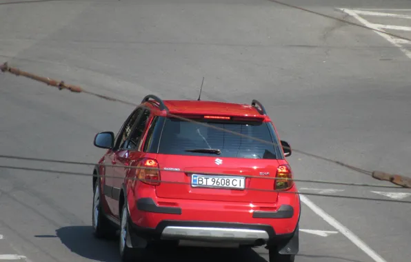 Дорога, машина, город, день, suzuki