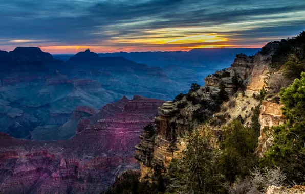 Закат, горы, скалы, каньон, США, Grand Canyon National Park