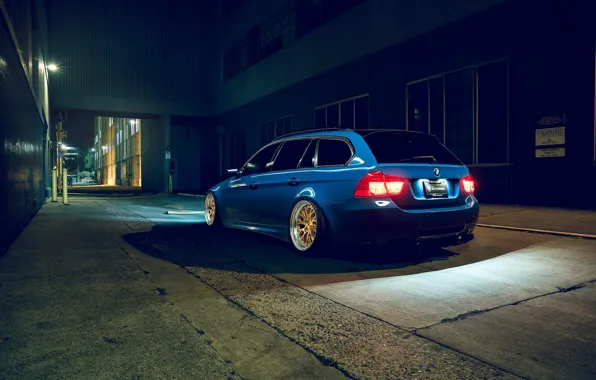 Картинка BMW, Blue, Stance, Rear, E91, Rotifrom