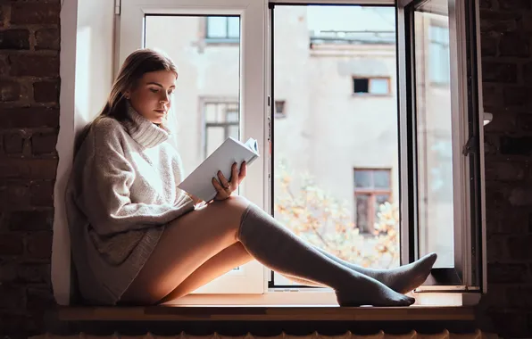Картинка girl, woman, young, beautiful, model, book, cute, gorgeous