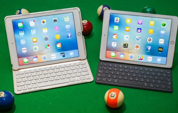 Apple, high-tech, pool, balls, computer, Facebook, felt, billiards