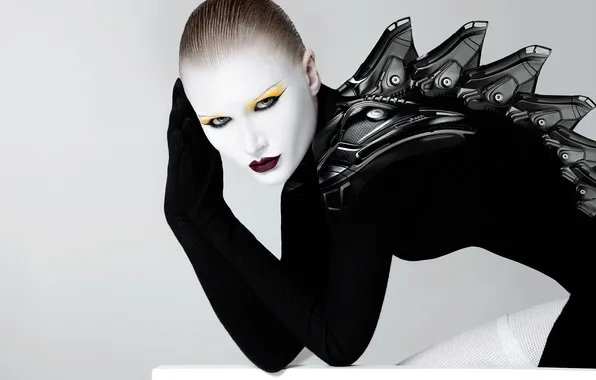 Модель, макияж, черные одежды, The Future Visionaire, Визуализация будущего, Tashismind