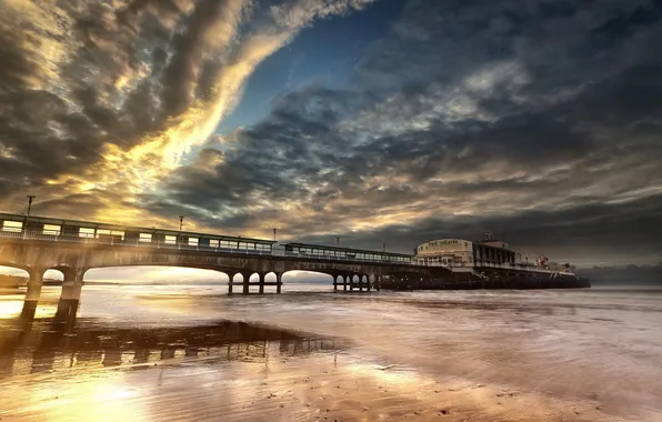 Море, пейзаж, мост