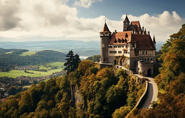 Замок, landscape, view, castle, ancient