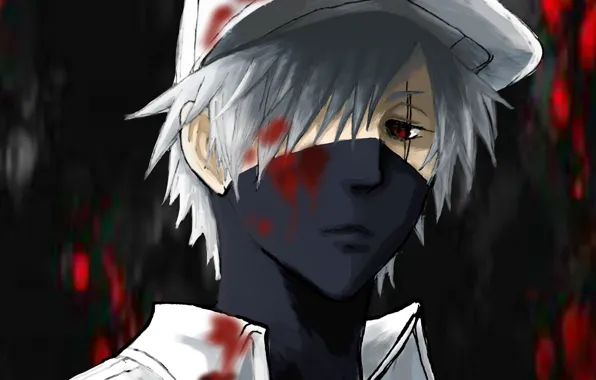 Кровь, маска, арт, кепка, Наруто, naruto, Какаши Хатаке
